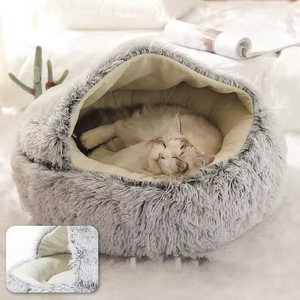 Groothandel Custom Nepbont Luxe Pluizig Pluche Hondenbed Hete Verkoop Ronde Pet Bed Opvouwbare Cave Capuchon Comfortabel Wasbaar Voor Katten - Product Image 5