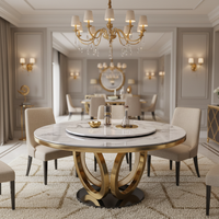 Luxuriöses Elegantes Design Hitzebeständige Marmor-Tischplatte Rund mit Drehplatte Modernes Esszimmer-Set für Zuhause und Hotel