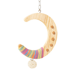 Moon Shaped Parrot <b>Swing</b> Wooden Perch For Cockatiels Budgies Lovebirds Cage Decoration With Rope And Ball Toy - Product Image 3