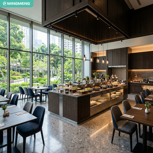Modern Hotel <b>Buffet</b> Restaurant Furniture Dark Wood Dining <b>Table</b> And Fabric Upholstered Chair Set For Breakfast Dining Project - Product Image 1