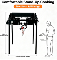 Réchaud à gaz portable en fonte à double brûleur, cuisinière à propane haute avec deux boutons pour le camping, la cuisson en extérieur et les grillades