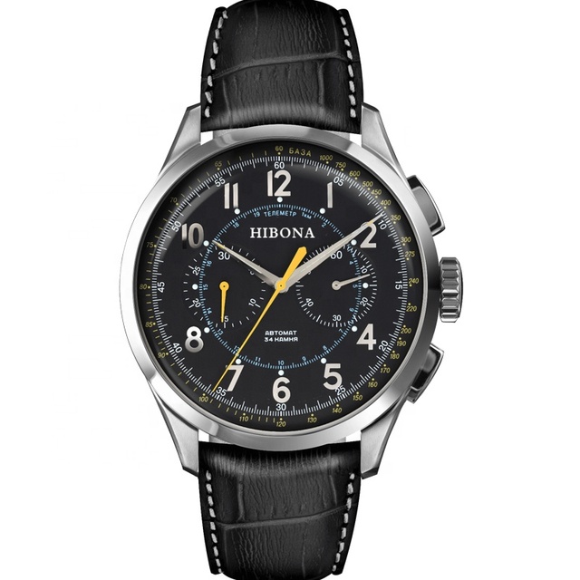 Analog Men Quartz Watches Chronograph Japan Vk64 Movement Sports Wristwatches Leather Strap Branded Watches for Men