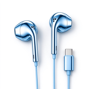 Écouteurs filaires Type C chromés, écouteurs intra-auriculaires en métal argenté chromé - Product Image 1