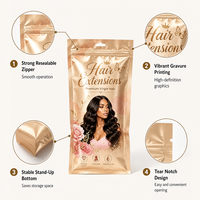 Pochette d'emballage personnalisée pour perruques et cosmétiques, petit sac recyclable à trois soudures latérales avec fermeture éclair pour extensions capillaires