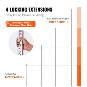 DB, venta al por mayor, 10 pies, 4 secciones, varilla telescópica de aluminio, Escala de doble cara, instrumento de nivelación de 1/10 pies - Product Image 3