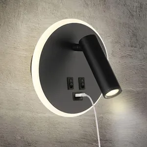 led wall light for bedroom with USB charging port hotel bedside reading wall light