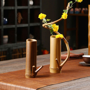 Florero de bambú redondo, material natural, adorno decorativo de estilo chino para ceremonia del té y decoración del hogar - Product Image 3