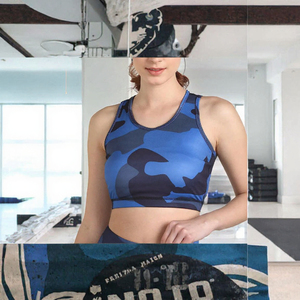 Soutien-gorge de sport pour femme à maintien élevé, respirant, séchage rapide, écologique, avec logo frontal, en tissu polyester/nylon, col en U, pour tenue active, avec coussinets de poitrine - Product Image 3