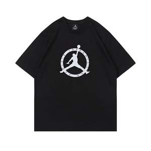 T-shirt unisexe à manches courtes OW, col rond, coupe ample, en pur coton, imprimé tendance Jumpman, idéal pour l'été, pour couple et étudiant - Product Image 2