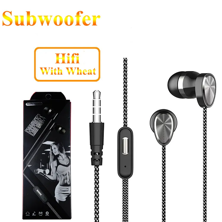 1.2M handsfree stereo subwoofer 3.5mm jack Hifi wheat gaming in-ear wired earphones headphones for iphone android earphone