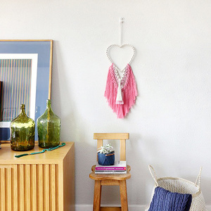 <span class=keywords><strong>Tapiz</strong></span> tejido hecho a mano de macramé con decoración de corazón Rosa bohemio para regalo de cumpleaños elegante - Product Image 3