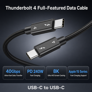 Cable de Datos <span class=keywords><strong>USB</strong></span> <span class=keywords><strong>C</strong></span> Thunderbolt 4 con Todas las Funciones, 40 Gbps, PD 240 W, 8K Ultra HD, Cable Trenzado para Laptop, OEM, ODM - Product Image 3