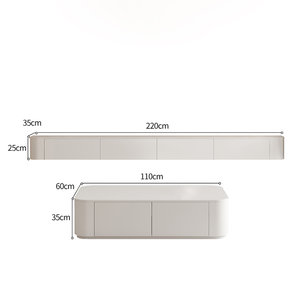 Meuble <span class=keywords><strong>TV</strong></span> Mural en Bois Massif et Table Basse Combinaison Minimaliste Moderne Style Crème Suspendu - Product Image 6