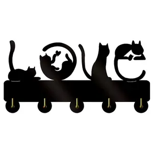 Oniya שחור חתול מפתח וו עם 5 מתכת ארגונית Rack לקיר קישוט עם ברגים ועוגנים