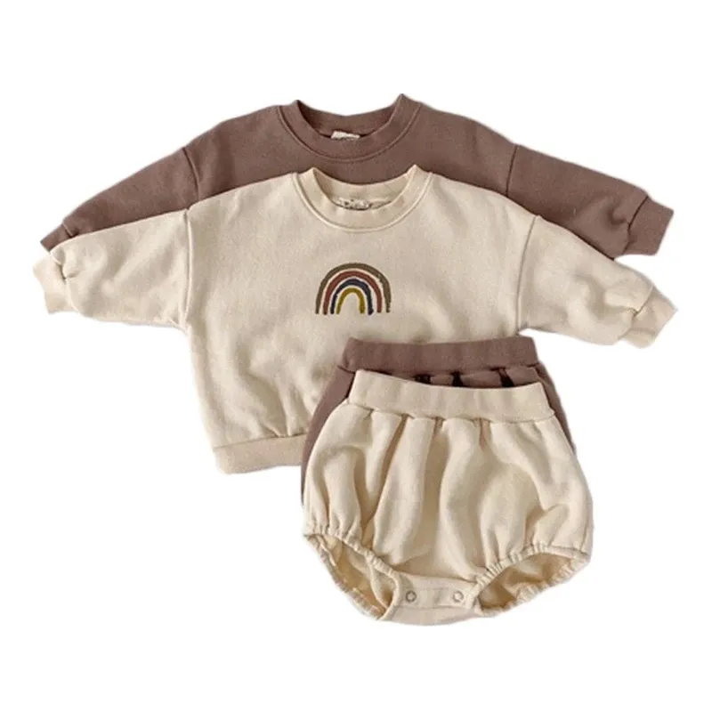 Newborn Baby Clothing Sets Rainbow Embroidery Tops Shorts 2pcs Toddlers Kids Outfits Infants Casual Suits