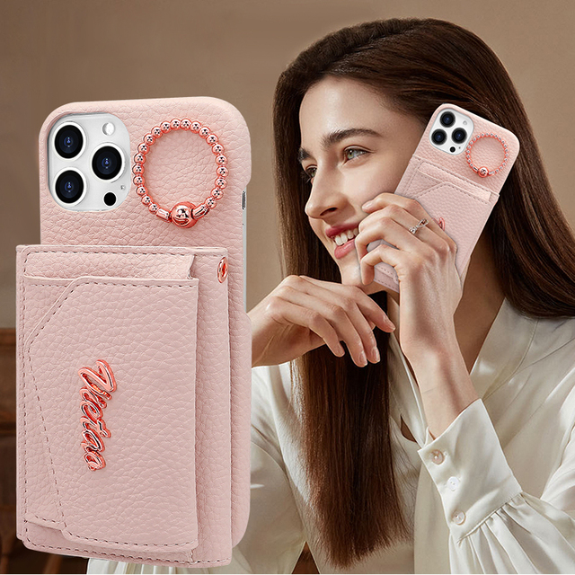 VIETAO New Trendy Detachable Coin Wallet Phone Cases for iPhone 15 Pro Max With Finger Ring Women Leather Cross Body Phone Case