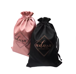 ヘアエクステンション用ロゴ付きサテンスリックバッグ卸売高品質サテンヘアバッグ - Product Image 1