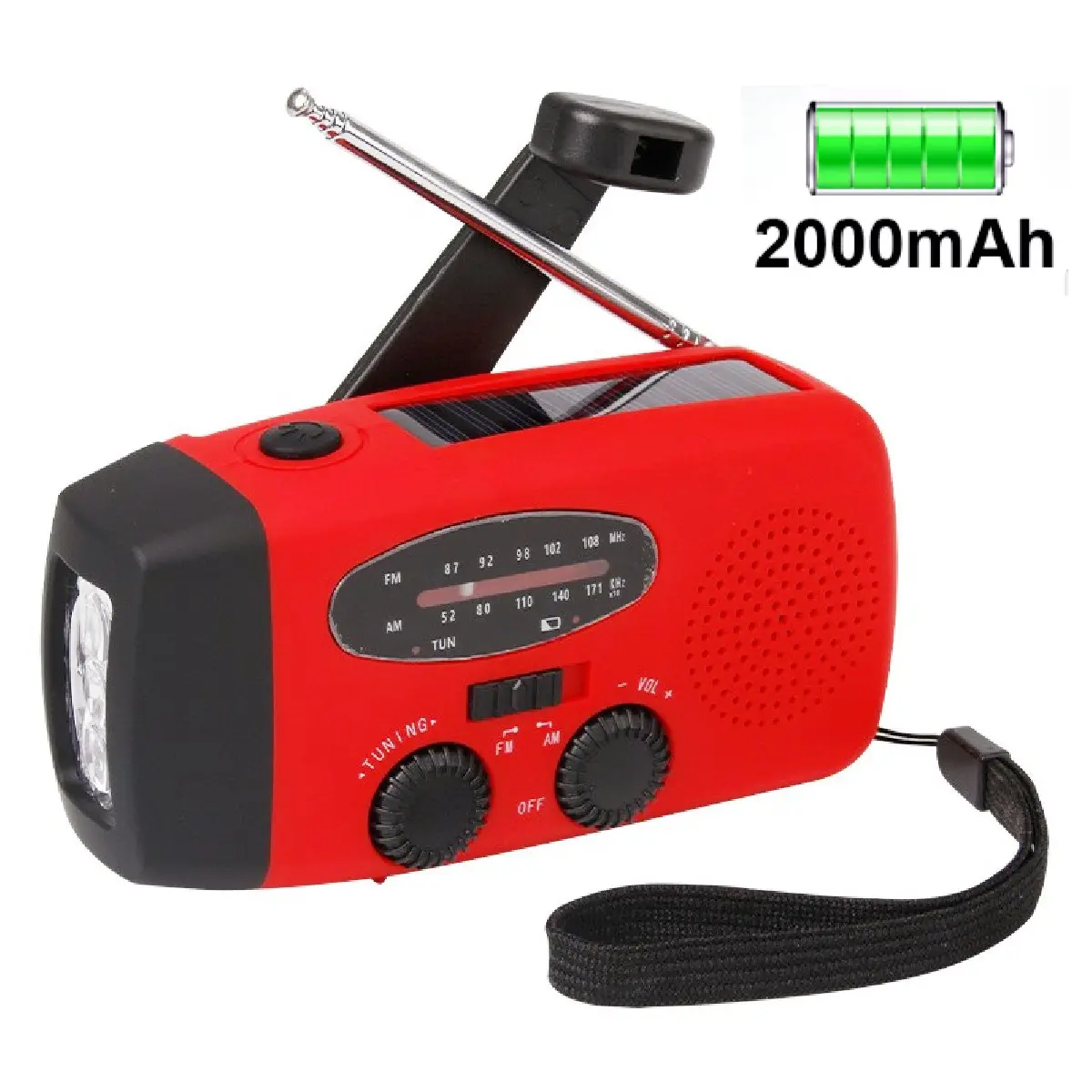 Emergency Hand Crank Radio with LED Flashlight AM/FM Portable Weather Radio with 2000mAh USB Charged   Solar Power for Camping