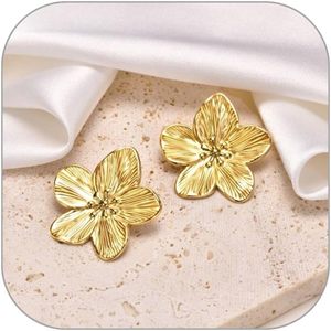 Pendientes de Botón de Metal con Flores Doradas Retro Estilo Corte Francesa, Pendientes de Diseño Premium - Product Image 1