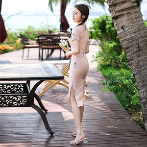 Vestido Cheongsam Juvenil Ajustado de Longitud Media con Bordado, Vestido Maxi Diario de Encaje para Mujer, Vestido Largo Bordado Qipao a Precio Económico - Product Image 3