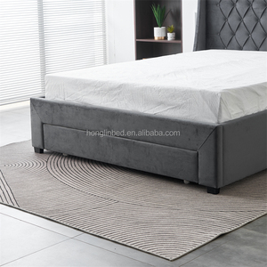 Cabecera de Diseño de Lujo con Botones y Respaldo Alto, Tapizada en Terciopelo Gris, Base de Cama Doble Queen Size con Cajón de Almacenamiento - Product Image 6