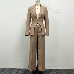 女式西装套装 2 件套高腰阔腿裤不对称西装外套办公室女士工作服商务休闲装 - Product Image 1