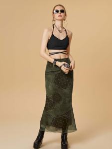 <span class=keywords><strong>Falda</strong></span> <span class=keywords><strong>Larga</strong></span> Vintage para Mujer, <span class=keywords><strong>Falda</strong></span> Casual de Moda Gótica con Abertura Trasera, Elástica, Ajustada y Plisada - Product Image 4