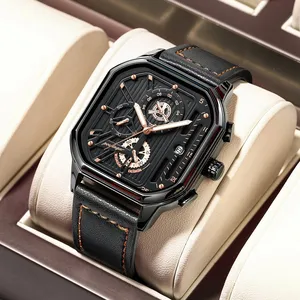 POEDAGAR628高級メンズ腕時計高品質防水クロノグラフルミナスデイトマンウォッチレザーメンズクォーツウォッチ