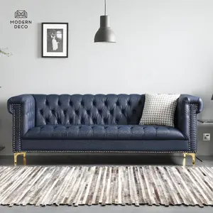 Tùy Chỉnh Xám Xanh Hải Quân Xanh Đen Nâu Nâu Vải Nhung Chesterfield Chất Lượng Cao Phòng Khách Faux Leather Sofa