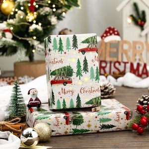 Merry Christmas Red <b>Car</b> <b>Tree</b> Pattern Gift Wrapping Paper Double-Sided Art Paper Eco-Friendly for Holiday Packaging - Product Image 2