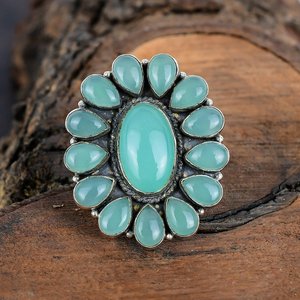 Bague en argent sterling avec pierres précieuses calcédoine faite à la main, cadeau de Noël élégant - Product Image 3