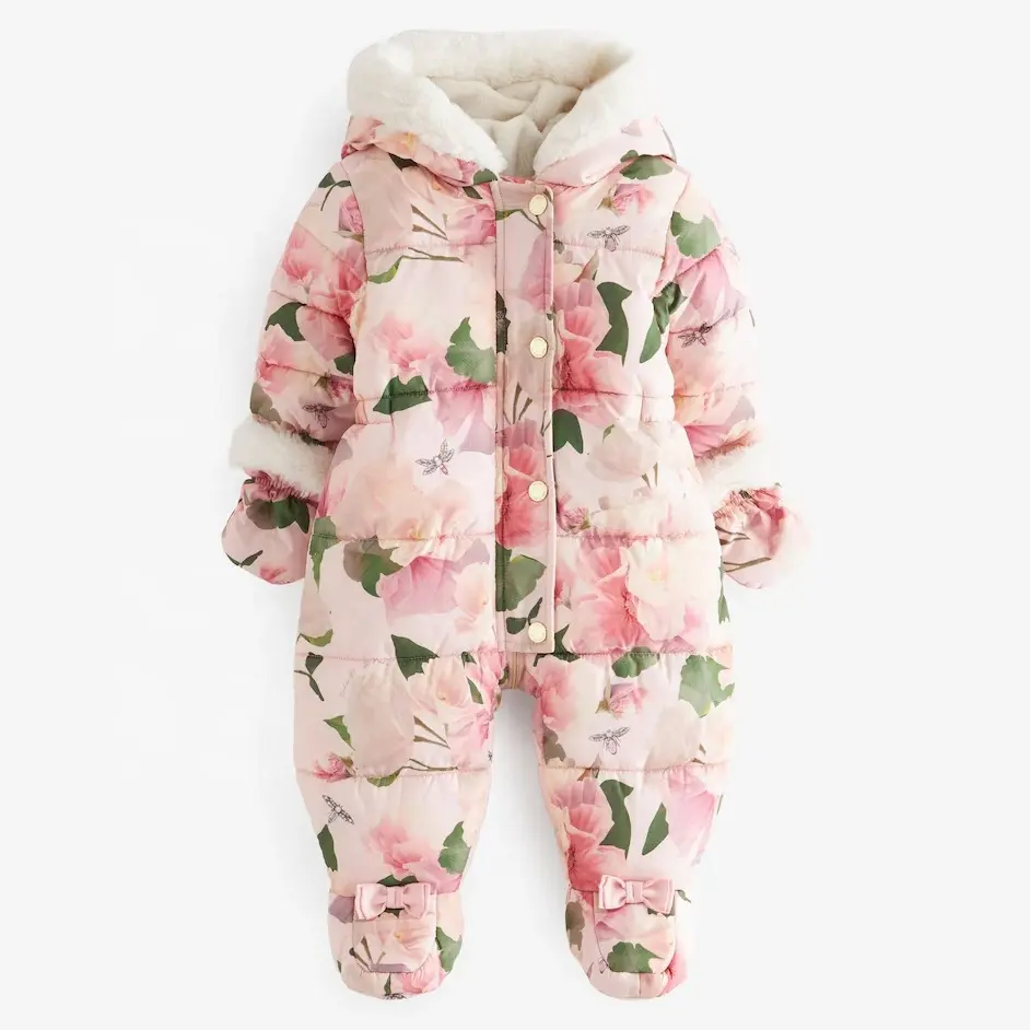 Toddler tùy chỉnh in hoa cô gái chàng trai Snowsuit ấm lông cừu hoodie Jumpsuit trẻ sơ sinh mùa đông trùm đầu Romper áo