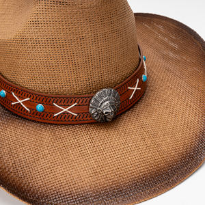 Chapeau de cowboy rayé de style western rétro américain, chapeau de soleil en paille à large bord, unisexe, décontracté, plage, extérieur - Product Image 4