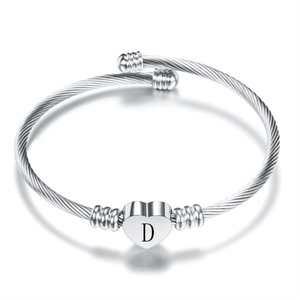High Quality Popular Adjustable Stainless Steel Alphabet Initial Letter Charm <b>Bangle</b> <b>Bracelet</b> - Product Image 3