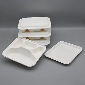 Lonchera Biodegradable de Bagazo de Caña de Azúcar con 4 Compartimentos para Entrega en Restaurantes, Platos Desechables para Fiestas al por Mayor - Product Image 1