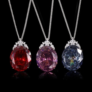 Fashion Jewelry 25*30mm Big Red Zircon Jewelry Eco-friendly Copper Retro Large Gemstone Egg <b>Statement</b> Pendant <b>Necklace</b> for Women - Product Image 2