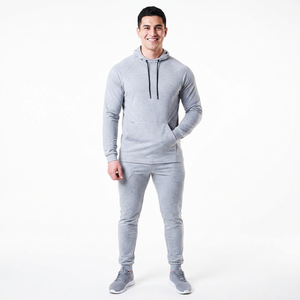 Conjunto Deportivo Personalizado Ligero 100% Algodón Gris con Efecto Lavado Ácido 2 en 1, Sudadera con Capucha y Cuello, Estilo Urbano de Invierno, Diseño Liso - Product Image 1