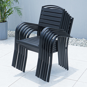 Fauteuil de jardin moderne noir avec assise à lattes, imperméable, pour villa, parc, balcon, cour, hôtel, sièges de loisirs - Product Image 1