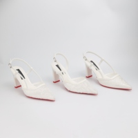 Diamant Agrémenté Mules Maille Dames Sexy Slingbacks Slip-On Sandale Talons Rouge Bas Pompes pour Femmes
