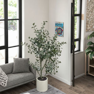 Venta al por mayor decoración del hogar Planta artificial seca eucalipto flor seca en maceta inmortal hoja de eucalipto artificial bonsái - Product Image 1