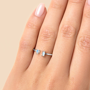 แหวนเงินแท้ 925 ชุบทองคำขาว ประดับพลอยซันสโตนและมูนสโตน รูปทรงลูกแพร์เจียระไนแบบบริลเลียนท์ แหวนหมั้นปรับขนาดได้ - Product Image 5