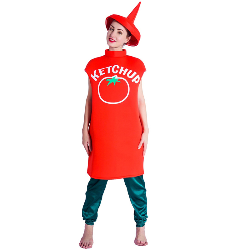 Halloween Funny Cosplay Ketchup role play Costume Stage Performance Clothing For Adult Unisex