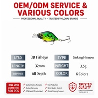 Vente en gros de leurres minnow coulants de 32 mm et 3,5 g, micro-appâts durs pour la pêche au bar, leurres artificiels en stock d'usine