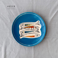 JOYYE en stock 8 pouces 10 pouces océan Sardine vaisselle assiettes à dîner ensemble peinture à la main poisson bleu et blanc assiettes rondes en céramique