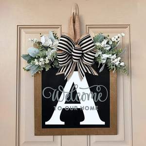 Décoration créative de style ferme pour la fête des Mères : Pendentif <span class=keywords><strong>en</strong></span> <span class=keywords><strong>bois</strong></span> avec nœud et 26 lettres de prénom pour <span class=keywords><strong>porte</strong></span> d'entrée - Product Image 2