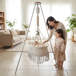 Cuna para Bebé, Cuidado Diario del Bebé, Tejida a Mano, Algodón Orgánico GOTS, Segura, Transpirable, Correas Ajustables, Estilo Boho - Product Image 2