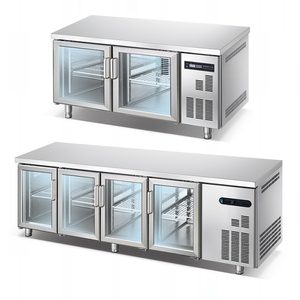 Service tout-en-un, conception personnalisée, réfrigérateur sous comptoir élégant en acier inoxydable avec porte en verre, plan de travail et roulettes - Product Image 4