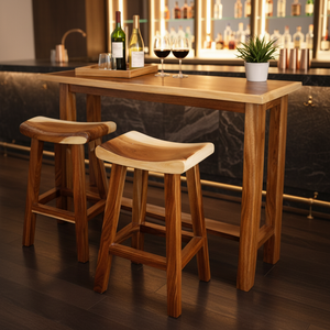 Tabouret de bar en bois de Suar durable avec courbes ergonomiques, grain riche et design réglable pour optimiser les espaces de bar à domicile, de salle à manger et commerciaux - Product Image 1
