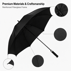 Parapluie de golf extra large gris pour homme, 62/68/72 pouces, logo personnalisé, double toit ventilé, coupe-vent, parapluie droit. - Product Image 6