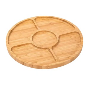 Plateau de service rond en bambou, divisé, pour thé et en-cas, usage domestique - Product Image 1